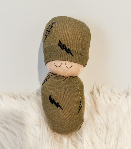 Army Green Hat Swaddle Doll RTS #8