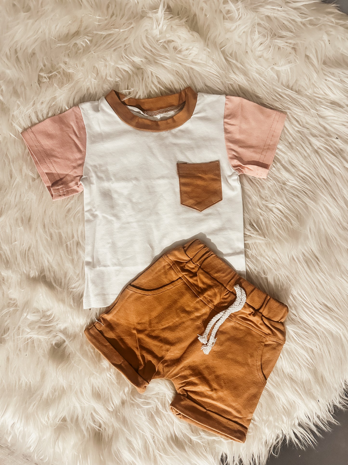 Pink Sleeve Rust Pocket Short Set RTS