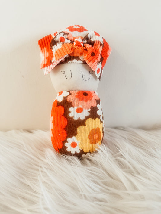 Retro Floral Hat with Bow Swaddle Baby RTS #1