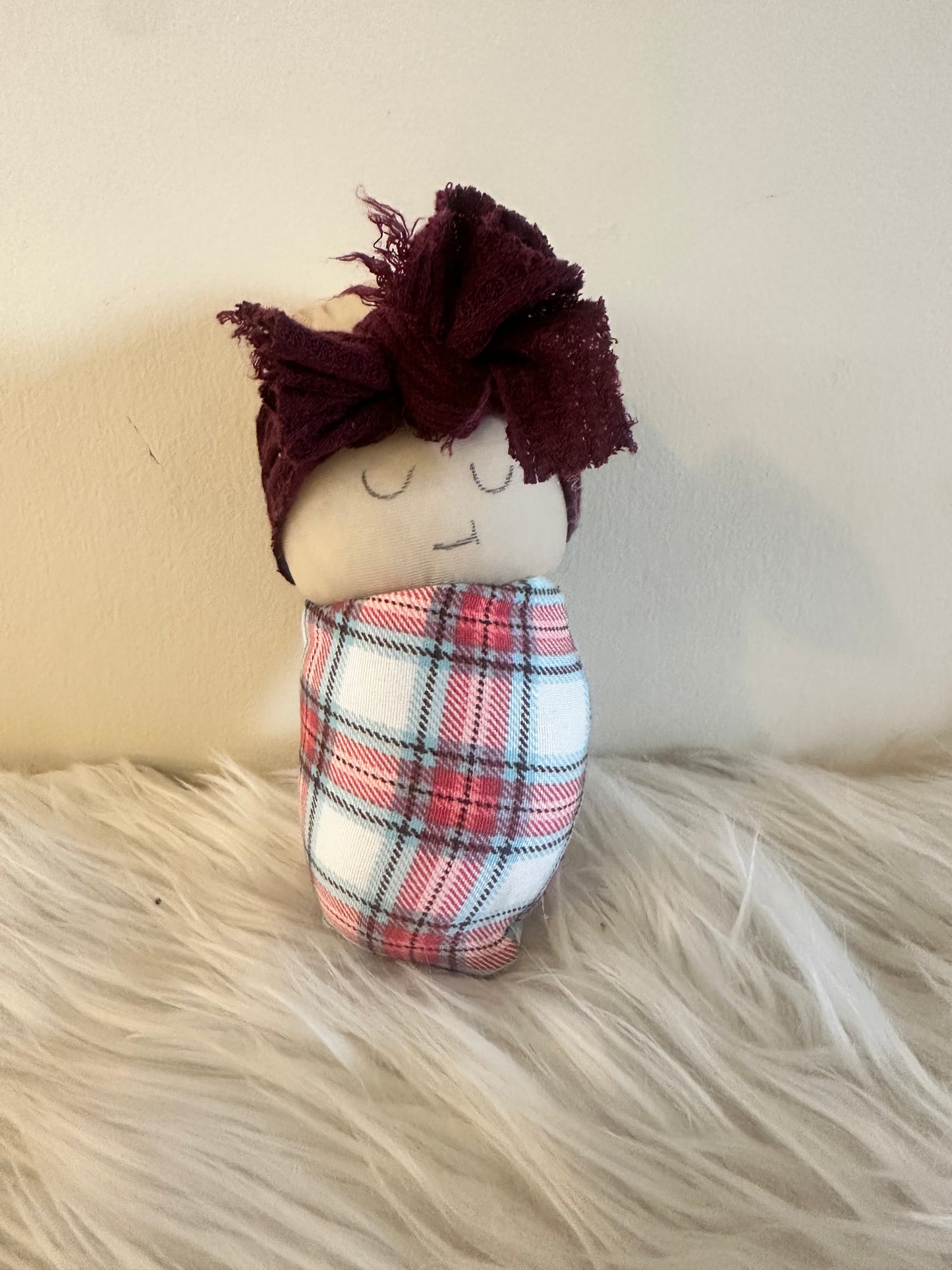 Plaid Swaddle Baby Maroon Bow Swaddle Baby RTS #20