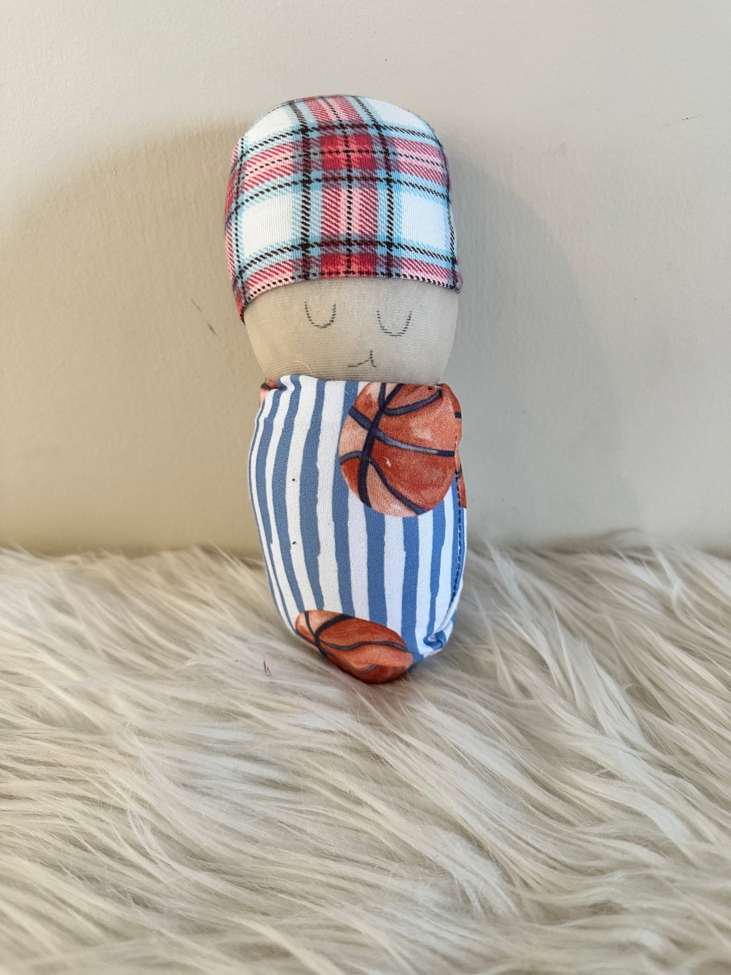 Basketball and Plaid Hat Swaddle Baby RTS #26