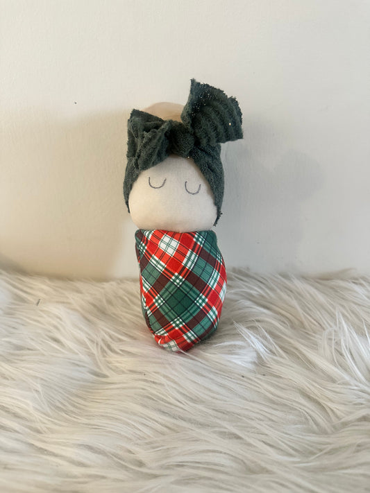 Red and Green Plaid Green Bow Swaddle Baby RTS #77