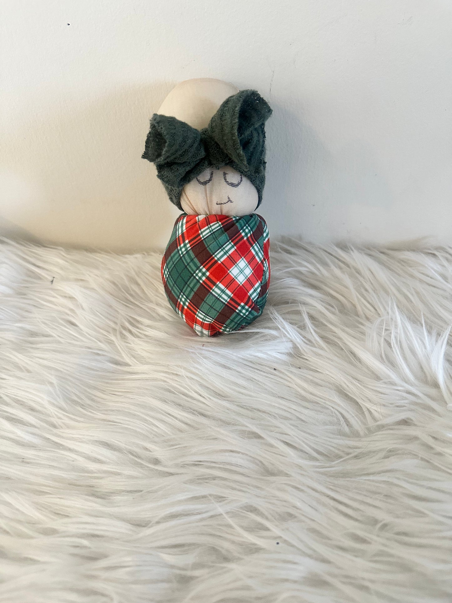 Red and Green Plaid Green Bow Swaddle Baby RTS #80