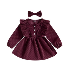 Burgundy Ruffle Long Sleeve Dress