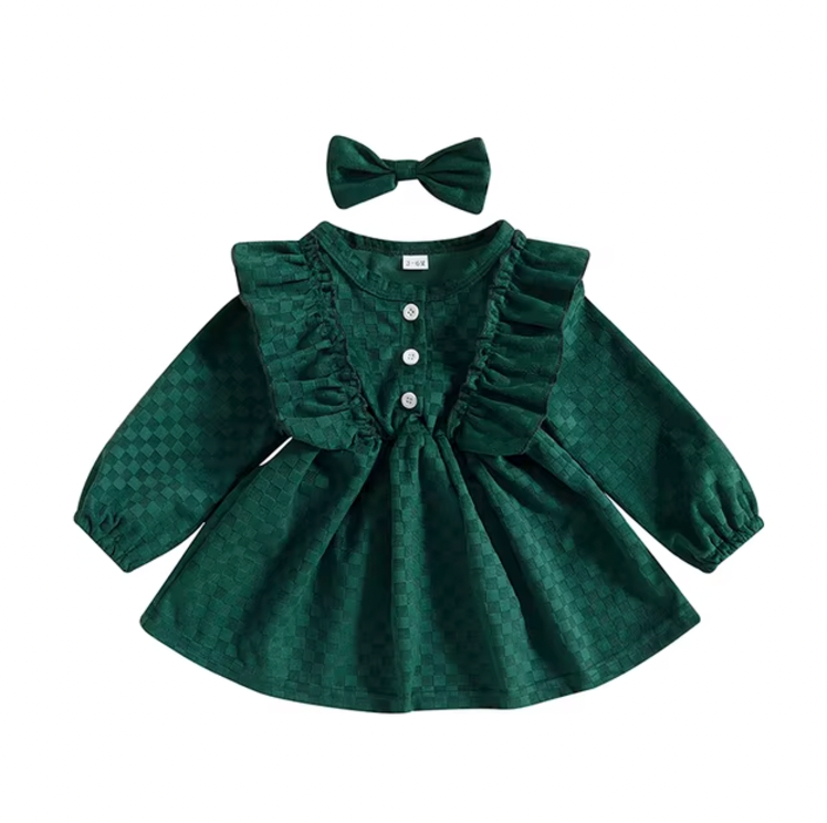 Green Ruffle Long Sleeve Dress