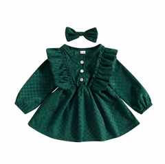 Green Ruffle Long Sleeve Dress